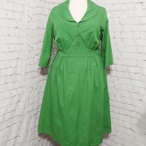 eShakti Green Shawl Collar Midi Poplin Dress